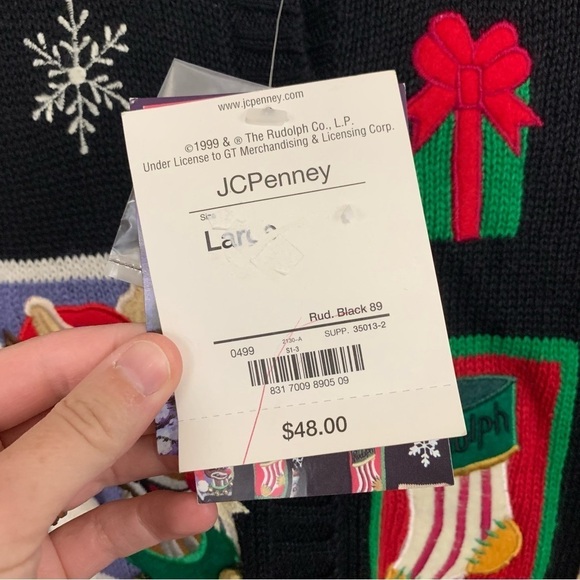 Vintage Christmas Rudolph The Red Nose Reindeer Knitted Ugly Sweater Size L NWT - Picture 4 of 6